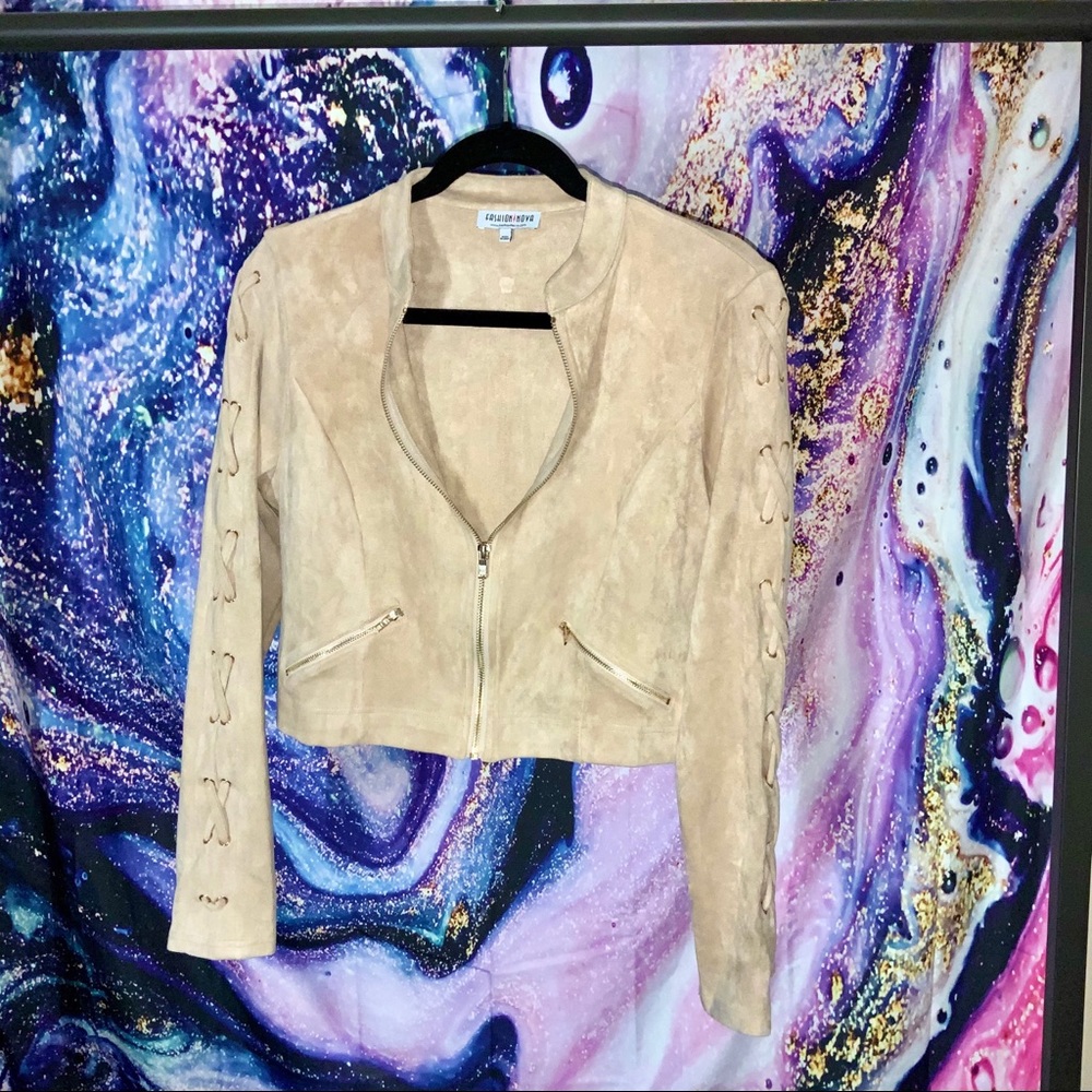 Fashion Nova suede crop jacket.